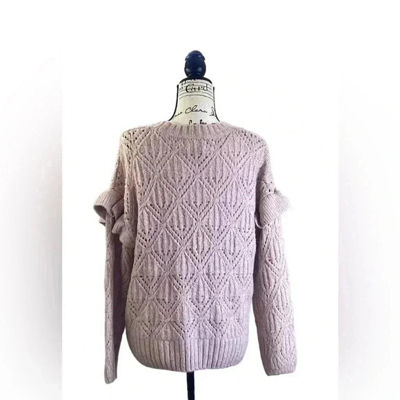 OLD NAVY LIGHT PEACH Ruffle-Trim Metallic Pointelle-Knit Sweater for Women Large - Picture 2 of 7